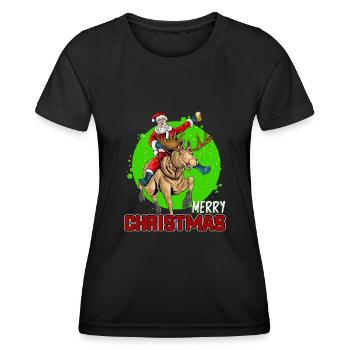Merry Christmas Santa on Elk - Frauen Funktions-T-Shirt - Schwarz - Vorne - AI Model Female 172 light (172cm)