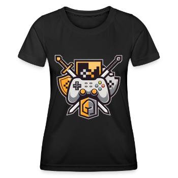 Gaming Logo – Pixel Art Controller und Schwert - Frauen Funktions-T-Shirt - Schwarz - Vorne - AI Model Female 172 light (172cm)
