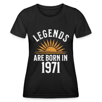 Des légendes sont nées en 1971 – idée cadeau - T-shirt sport Femme - noir - Devant - AI Model Female 172 light (172cm)