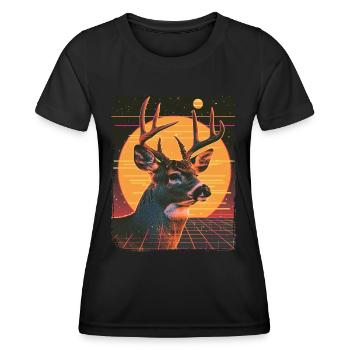 Retro 80er Jahre Neon Cool Hirsch Tier Vintage Rentier - Frauen Funktions-T-Shirt - Schwarz - Vorne - AI Model Female 172 light (172cm)