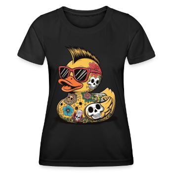 Gummiente Ente Sonnenbrille Totenkopf Punk Style - Frauen Funktions-T-Shirt - Schwarz - Vorne - AI Model Female 172 light (172cm)