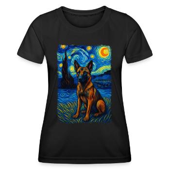 Berger allemand chien animal Peinture de nuit étoilée - T-shirt sport Femme - noir - Devant - AI Model Female 172 light (172cm)