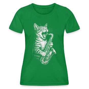 Chat Cool Jouant Du Saxophone De La Musique Jazz - T-shirt sport Femme - vert - Devant - AI Model Female 172 dark (172cm)