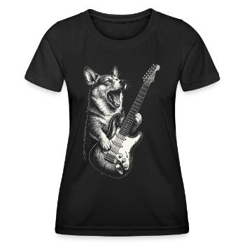 Cooler Corgi Hund Liebhaber spielt E-Gitarre Musik - Frauen Funktions-T-Shirt - Schwarz - Vorne - AI Model Female 172 light (172cm)