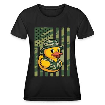 Canard en caoutchouc mignon Militaire vétéran de l’armée Camouflage militaire - T-shirt sport Femme - noir - Devant - AI Model Female 172 light (172cm)
