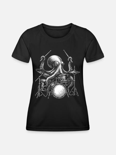 Batteur Octopus Batterie Musicien Percussion - T-shirt sport Femme - noir