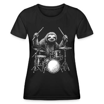 Schlagzeuger Faultier Tier Schlagzeug Set Musiker Perkussion - Frauen Funktions-T-Shirt - Schwarz - Vorne - AI Model Female 172 light (172cm)