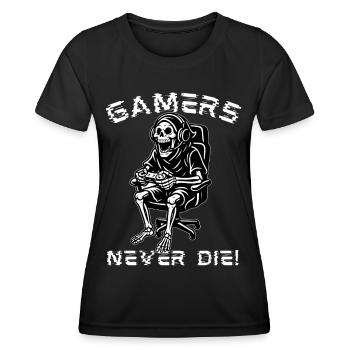 Gamers Never Die – Zocker Skelett Design - Frauen Funktions-T-Shirt - Schwarz - Vorne - AI Model Female 172 light (172cm)