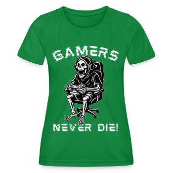 Gamers Never Die – Zocker Skelett Design - Frauen Funktions-T-Shirt - Kelly Green - Vorne - AI Model Female 172 dark (172cm)
