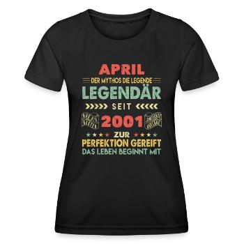 22. Geburtstag April Jahrgang 2001 Vintage - Frauen Funktions-T-Shirt - Schwarz - Vorne - AI Model Female 172 light (172cm)