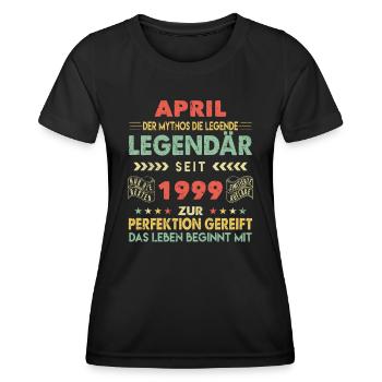 24. Geburtstag April Jahrgang 1999 Vintage - Frauen Funktions-T-Shirt - Schwarz - Vorne - AI Model Female 172 light (172cm)