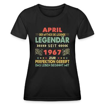 56. Geburtstag April Jahrgang 1967 Vintage - Frauen Funktions-T-Shirt - Schwarz - Vorne - AI Model Female 172 light (172cm)
