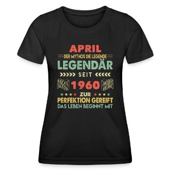 63. Geburtstag April Jahrgang 1960 Vintage - Frauen Funktions-T-Shirt - Schwarz - Vorne - AI Model Female 172 light (172cm)