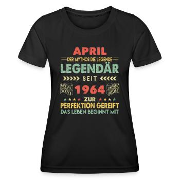 59. Geburtstag April Jahrgang 1964 Vintage - Frauen Funktions-T-Shirt - Schwarz - Vorne - AI Model Female 172 light (172cm)