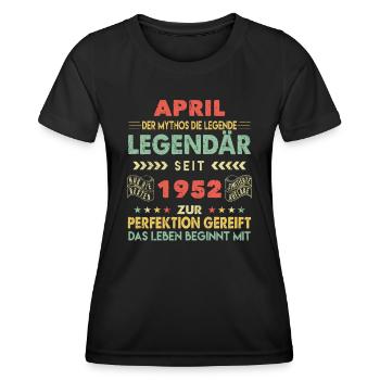 71. Geburtstag April Jahrgang 1952 Vintage - Frauen Funktions-T-Shirt - Schwarz - Vorne - AI Model Female 172 light (172cm)