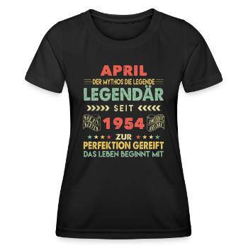 69. Geburtstag April Jahrgang 1954 Vintage - Frauen Funktions-T-Shirt - Schwarz - Vorne - AI Model Female 172 light (172cm)