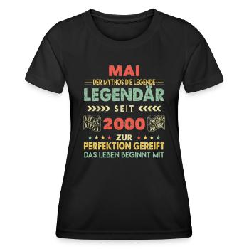 23. Geburtstag Mai Jahrgang 2000 Vintage - Frauen Funktions-T-Shirt - Schwarz - Vorne - AI Model Female 172 light (172cm)