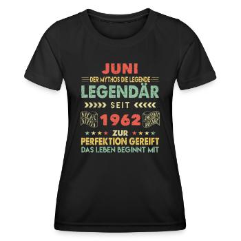 61. Geburtstag Juni Jahrgang 1962 Vintage - Frauen Funktions-T-Shirt - Schwarz - Vorne - AI Model Female 172 light (172cm)