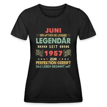 66. Geburtstag Juni Jahrgang 1957 Vintage - Frauen Funktions-T-Shirt - Schwarz - Vorne - AI Model Female 172 light (172cm)