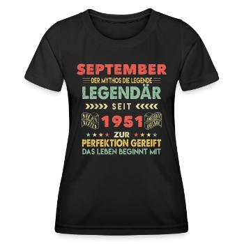 72. Geburtstag September Jahrgang 1951 Vintage - Frauen Funktions-T-Shirt - Schwarz - Vorne - AI Model Female 172 light (172cm)