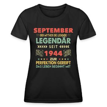79. Geburtstag September Jahrgang 1944 Vintage - Frauen Funktions-T-Shirt - Schwarz - Vorne - AI Model Female 172 light (172cm)