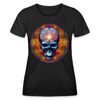Big Brain bunter psychedelisches Totenschädel - Frauen Funktions-T-Shirt - Schwarz - Vorne - AI Model Female 172 light (172cm)
