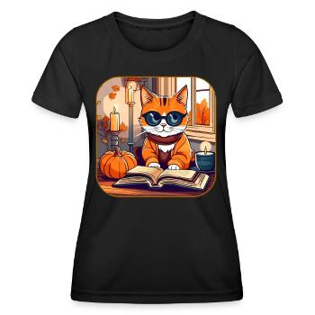 Niedliche Katze im Herbst Feeling - Frauen Funktions-T-Shirt - Schwarz - Vorne - AI Model Female 172 light (172cm)