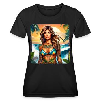 Sexy Beach Girl mit Tattoos - Frauen Funktions-T-Shirt - Schwarz - Vorne - AI Model Female 172 light (172cm)
