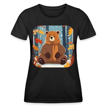 Lässiger Bär im Herbst - Frauen Funktions-T-Shirt - Schwarz - Vorne - AI Model Female 172 light (172cm)
