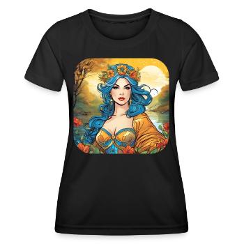 Jolie sorcière avec couronne de fleurs - T-shirt sport Femme - noir - Devant - AI Model Female 172 light (172cm)