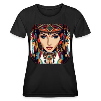 Chaman mystique avec plumes II - T-shirt sport Femme - noir - Devant - AI Model Female 172 light (172cm)