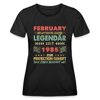 39. Geburtstag FEBRUAR Jahrgang 1985 Geschenkidee - Frauen Funktions-T-Shirt - Schwarz - Vorne - AI Model Female 172 light (172cm)