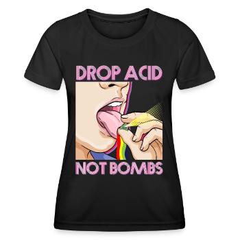 Drop Acid Not Bombs Techno Raver Cybergrind MDMA - T-shirt sport Femme - noir - Devant - AI Model Female 172 light (172cm)
