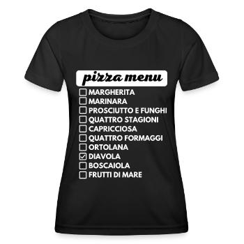 pizza menu choix de pizza - T-shirt sport Femme - noir - Devant - AI Model Female 172 light (172cm)