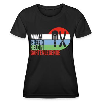 Mama Chefin Heldin Gartenlegende Garten Spruch - Frauen Funktions-T-Shirt - Schwarz - Vorne - AI Model Female 172 light (172cm)