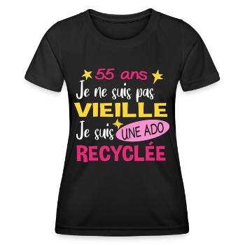 55 ans anniversaire mamie. Fête des Mères humour - T-shirt sport Femme - noir - Devant - AI Model Female 172 light (172cm)