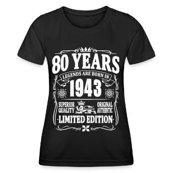 80 years old - born in 1943 - limited edition - Women's Functional T-Shirt - black - Front - AI Model Female 172 light (172cm)