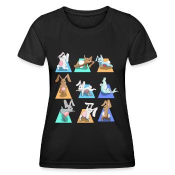 Sportliche Häschen Haustier Hasen Yoga Posen Sport - Frauen Funktions-T-Shirt - Schwarz - Vorne - AI Model Female 172 light (172cm)