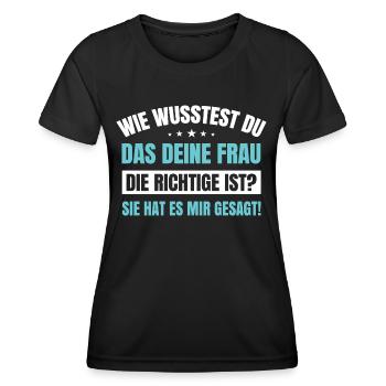Lustiger Männer Spruch Wie wusstest Du Das Deine - Frauen Funktions-T-Shirt - Schwarz - Vorne - AI Model Female 172 light (172cm)