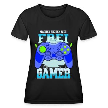 Gamer Zocker Motiv die es eilig haben - Frauen Funktions-T-Shirt - Schwarz - Vorne - AI Model Female 172 light (172cm)