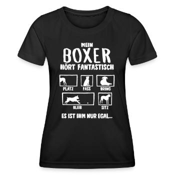 Mein Boxer hört fantastisch Hunde - Frauen Funktions-T-Shirt - Schwarz - Vorne - AI Model Female 172 light (172cm)