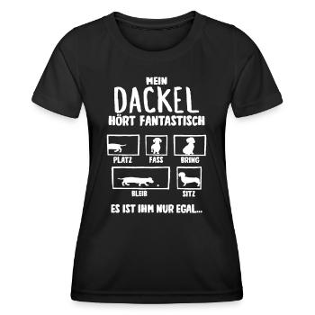 Mein Dackel hört fantastisch Hunde - Frauen Funktions-T-Shirt - Schwarz - Vorne - AI Model Female 172 light (172cm)