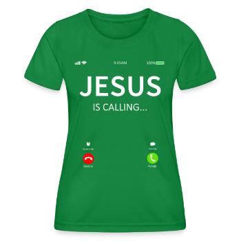 Jesus Is Calling Christian - Women's Functional T-Shirt - kelly green - Front - AI Model Female 172 dark (172cm)