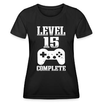 15th Birthday Level 15 Years Unlocked Gamer - Women's Functional T-Shirt - black - Front - AI Model Female 172 light (172cm)