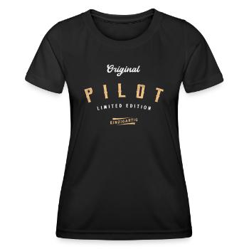 Pilot Limited Edition Lustiges Piloten - Frauen Funktions-T-Shirt - Schwarz - Vorne - AI Model Female 172 light (172cm)