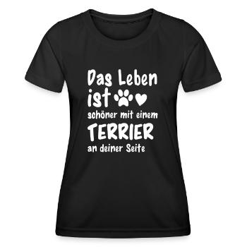 Terrier Hund Hundehalter Lustiges Hunde - Frauen Funktions-T-Shirt - Schwarz - Vorne - AI Model Female 172 light (172cm)