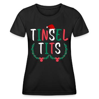 Tinsel Tits And Jingle Balls - Funny Christmas - Women's Functional T-Shirt - black - Front - AI Model Female 172 light (172cm)