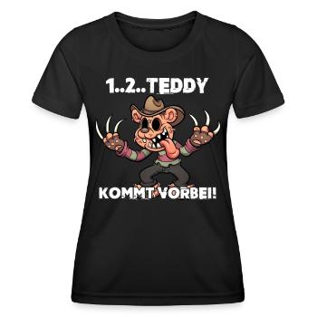 1 2 Teddy kommt vorbei - Frauen Funktions-T-Shirt - Schwarz - Vorne - AI Model Female 172 light (172cm)