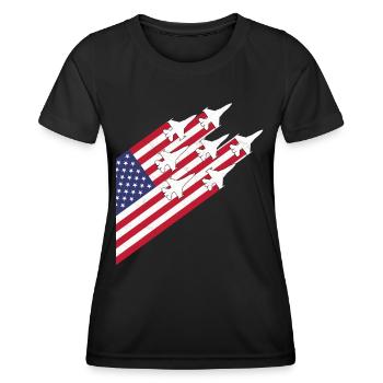 USA Flag and Fighter Jets - Women's Functional T-Shirt - black - Front - AI Model Female 172 light (172cm)