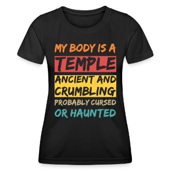 Mein Körper ist ein Tempel. Uralt und bröckelnd und - Frauen Funktions-T-Shirt - Schwarz - Vorne - AI Model Female 172 light (172cm)